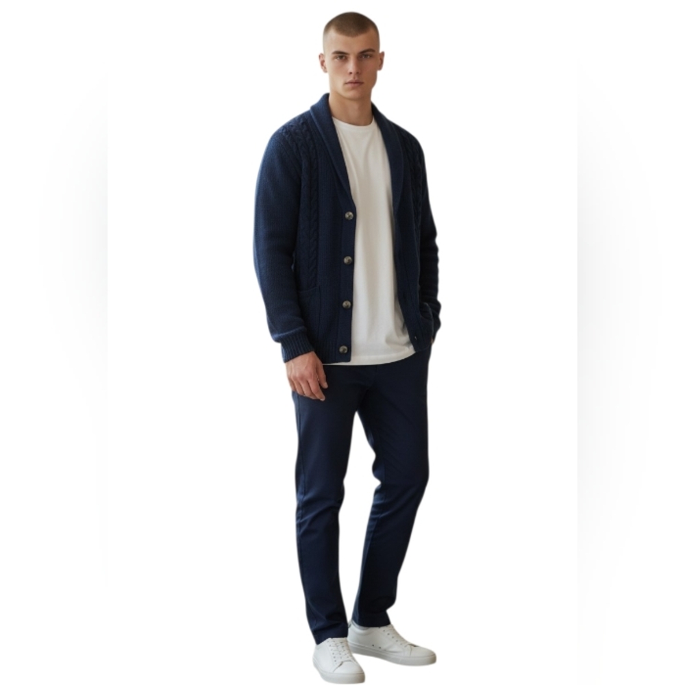 Earnest Sewn Men's Knit Cardigan Sweater Navy Blue Size Large